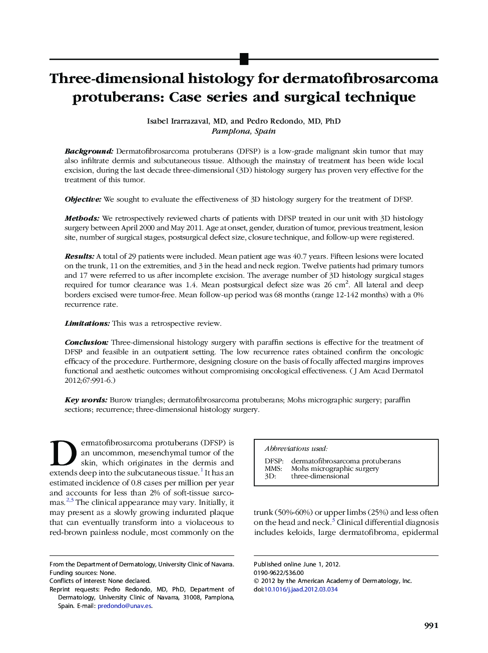 Three-dimensional histology for dermatofibrosarcoma protuberans: Case series and surgical technique 