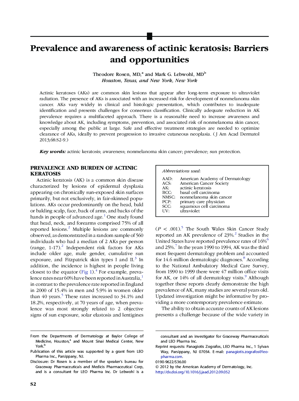 Prevalence and awareness of actinic keratosis: Barriers and opportunities 