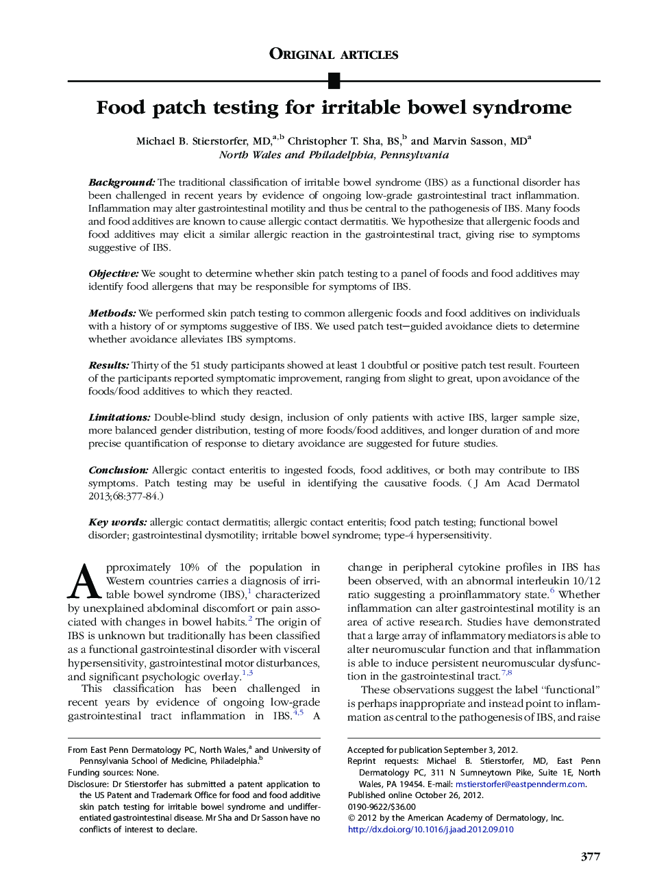 Food patch testing for irritable bowel syndrome 