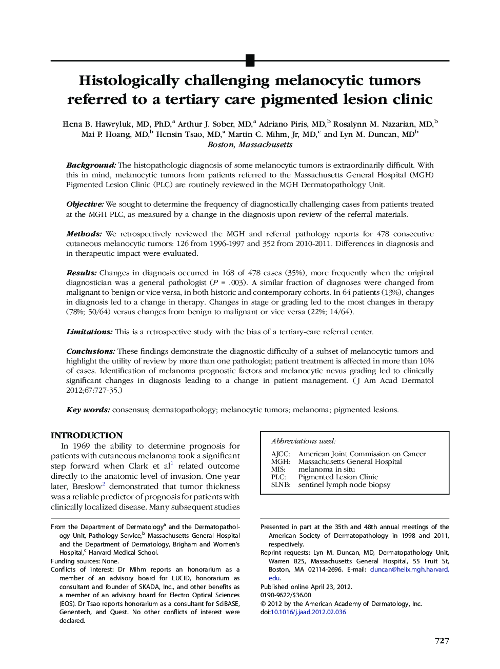 Histologically challenging melanocytic tumors referred to a tertiary care pigmented lesion clinic 