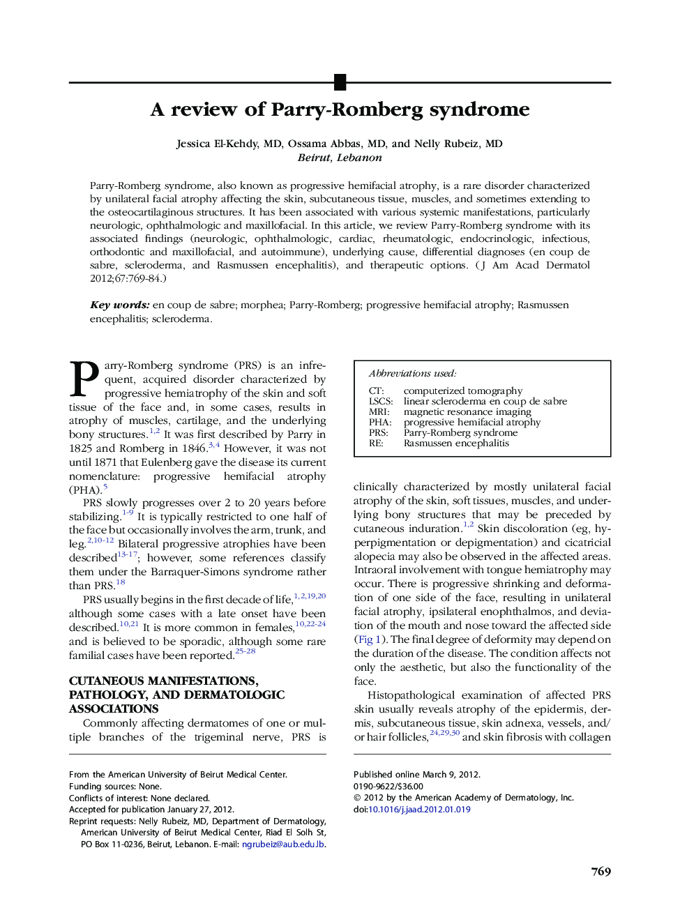 A review of Parry-Romberg syndrome 