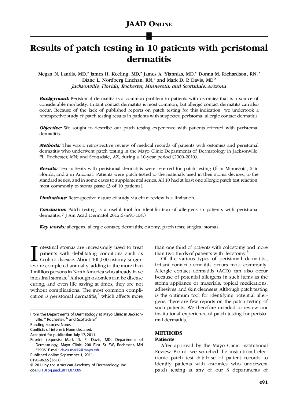 Results of patch testing in 10 patients with peristomal dermatitis 