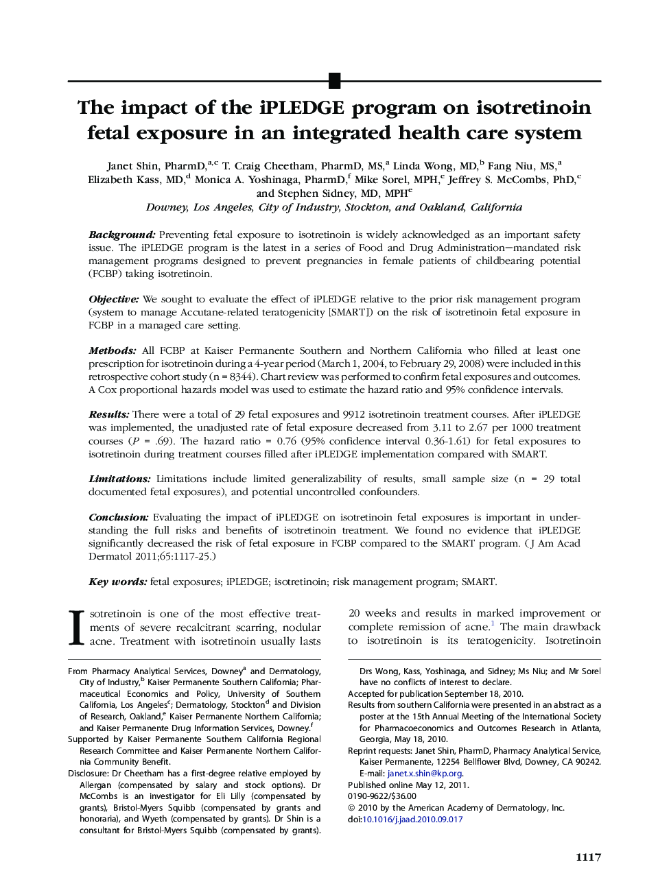 The impact of the iPLEDGE program on isotretinoin fetal exposure in an integrated health care system 