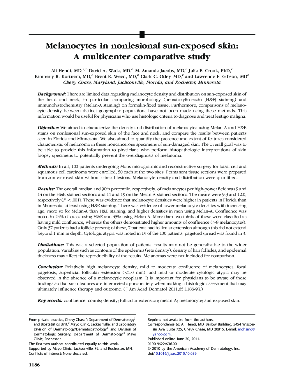 Melanocytes in nonlesional sun-exposed skin: A multicenter comparative study 