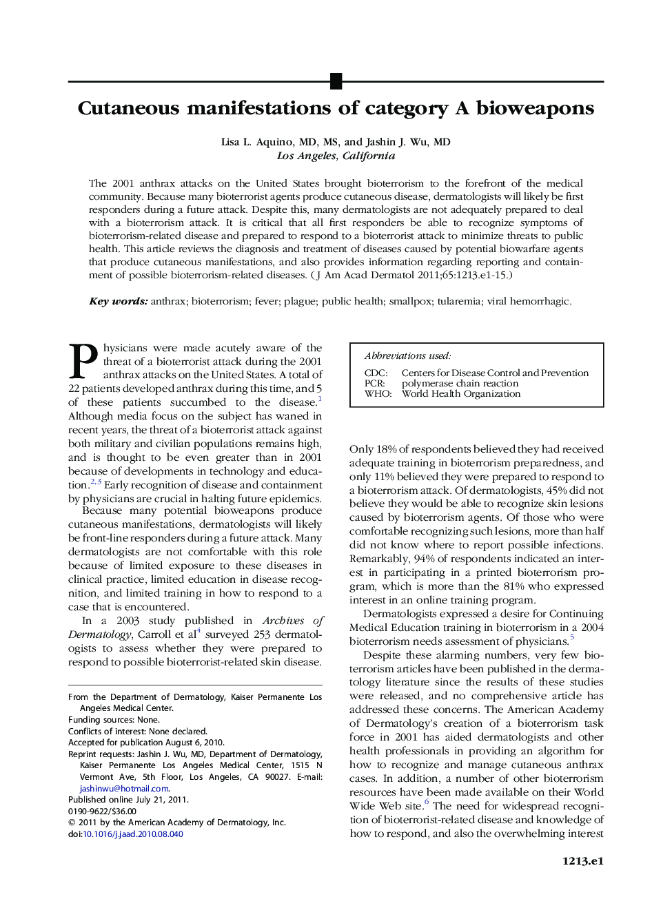 Cutaneous manifestations of category AÂ bioweapons