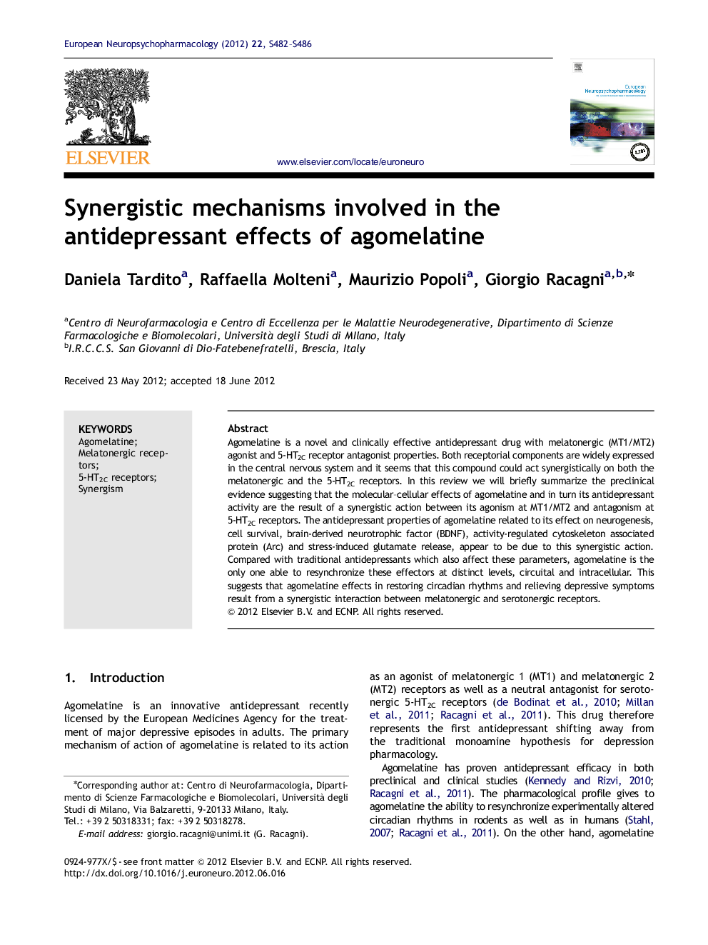 Synergistic mechanisms involved in the antidepressant effects of agomelatine