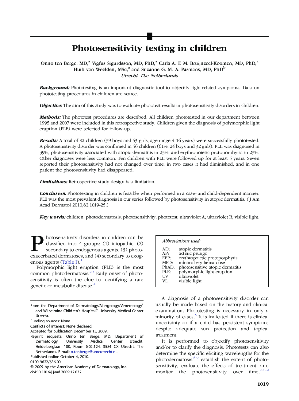 Photosensitivity testing in children 