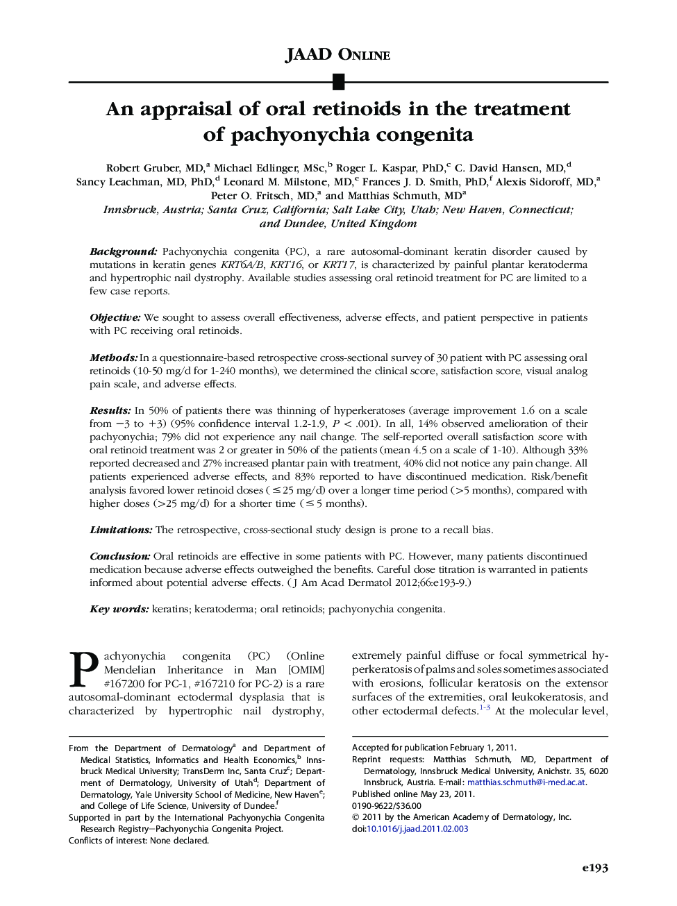 An appraisal of oral retinoids in the treatment of pachyonychia congenita 