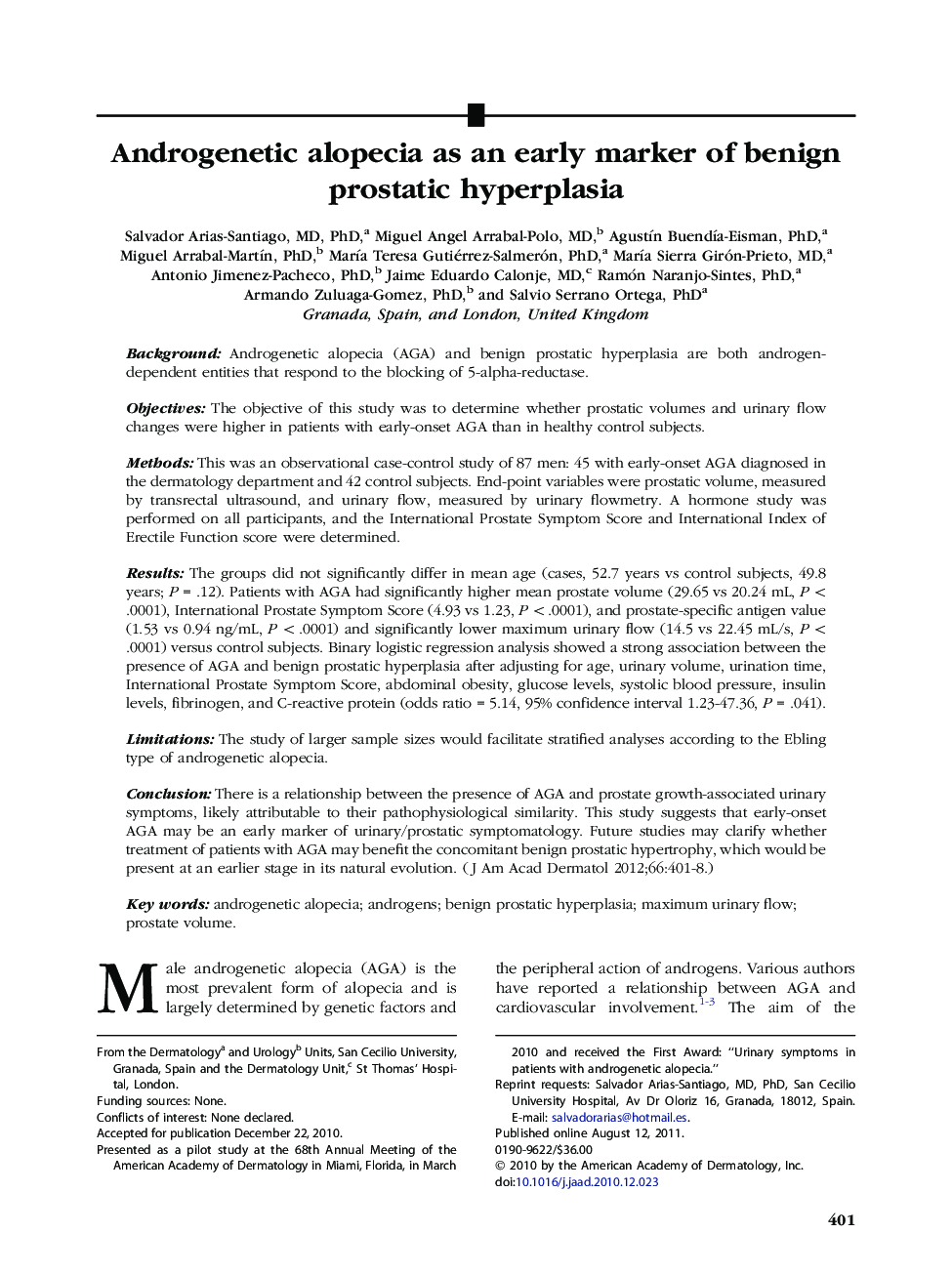 Androgenetic alopecia as an early marker of benign prostatic hyperplasia 