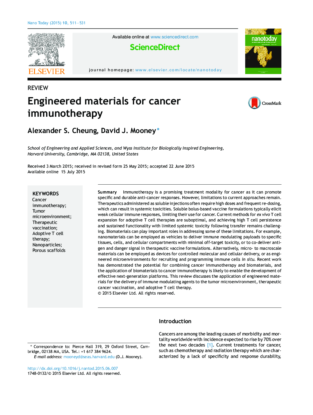 مواد مهندسی برای ایمونوتراپی سرطان 
