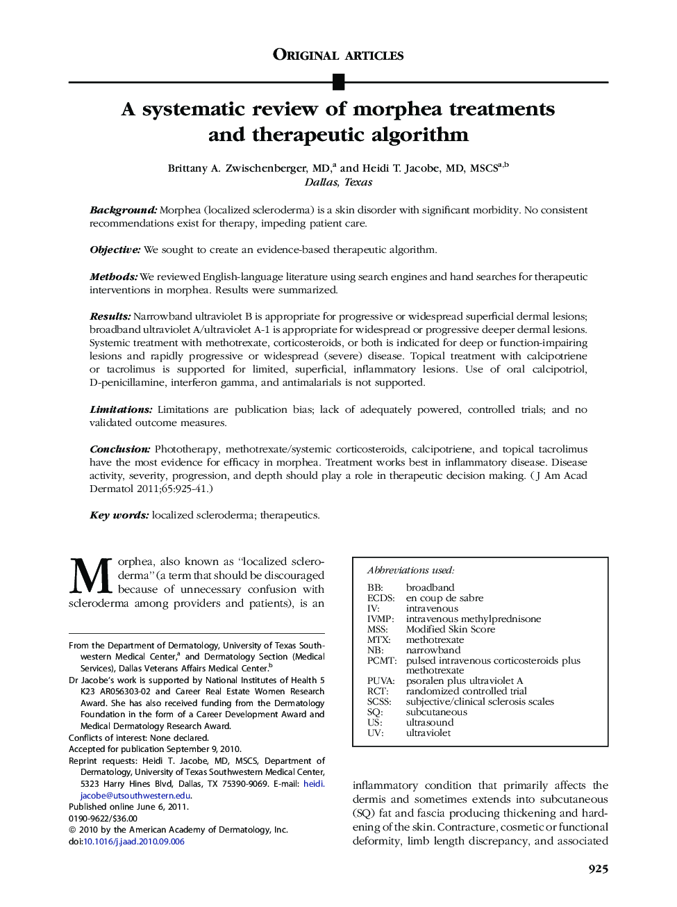 A systematic review of morphea treatments and therapeutic algorithm 