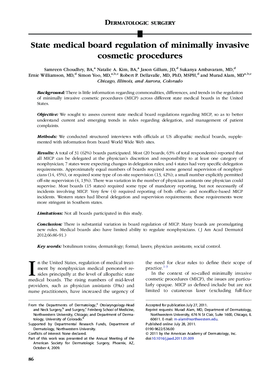 State medical board regulation of minimally invasive cosmetic procedures 