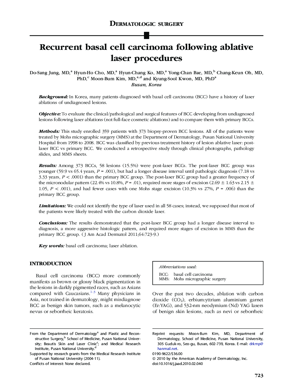 Recurrent basal cell carcinoma following ablative laser procedures 