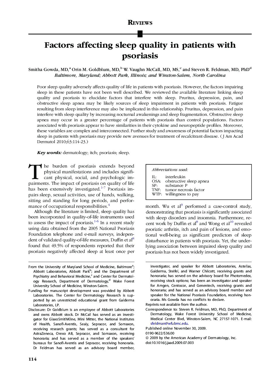 Factors affecting sleep quality in patients with psoriasis 