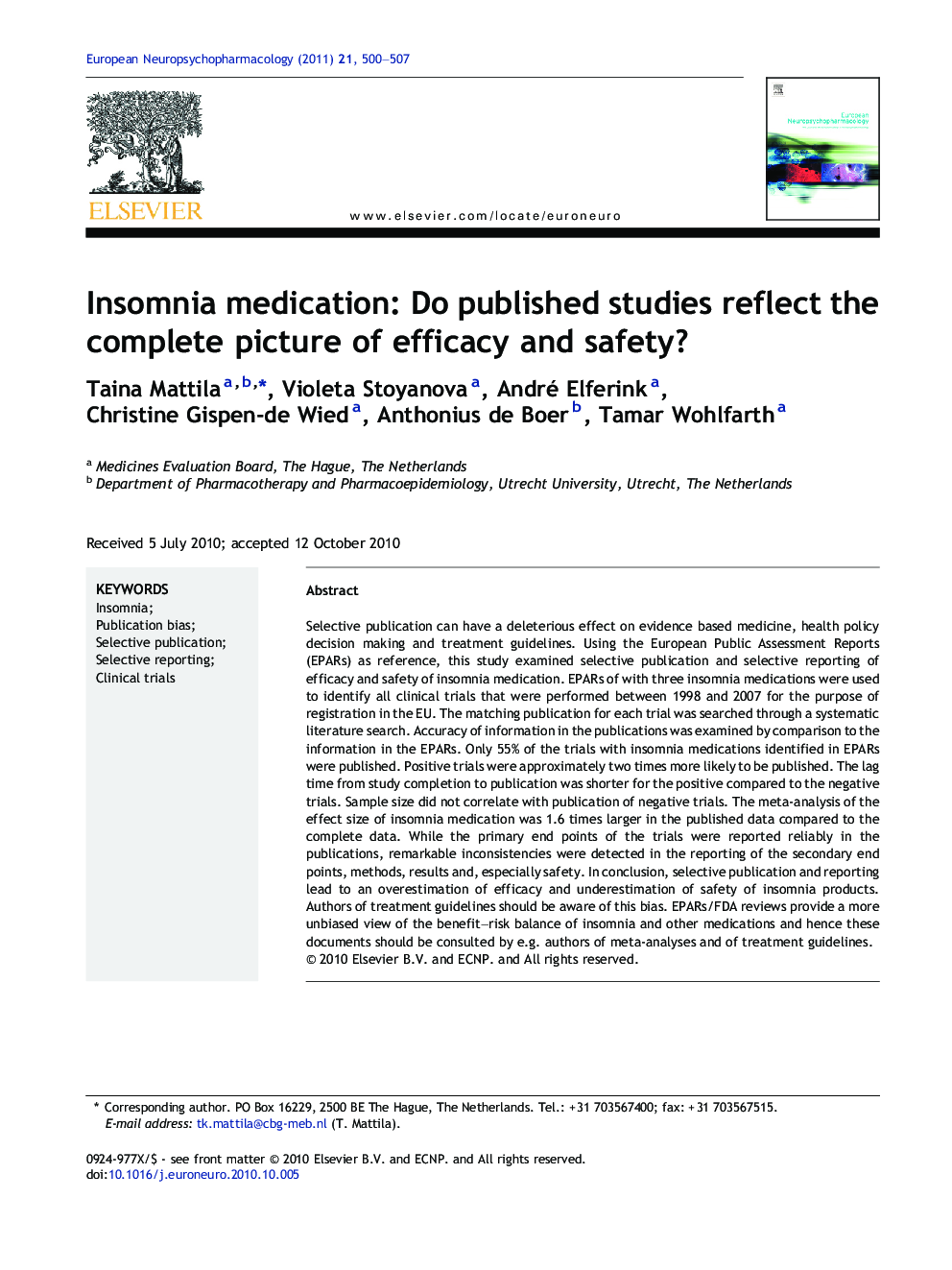 Insomnia medication: Do published studies reflect the complete picture of efficacy and safety?