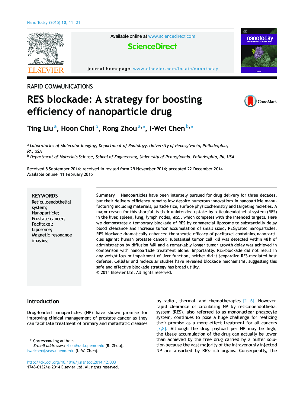 RES blockade: A strategy for boosting efficiency of nanoparticle drug