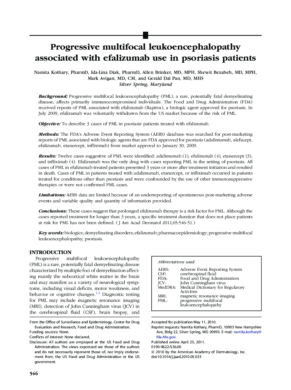 Progressive multifocal leukoencephalopathy associated with efalizumab use in psoriasis patients 