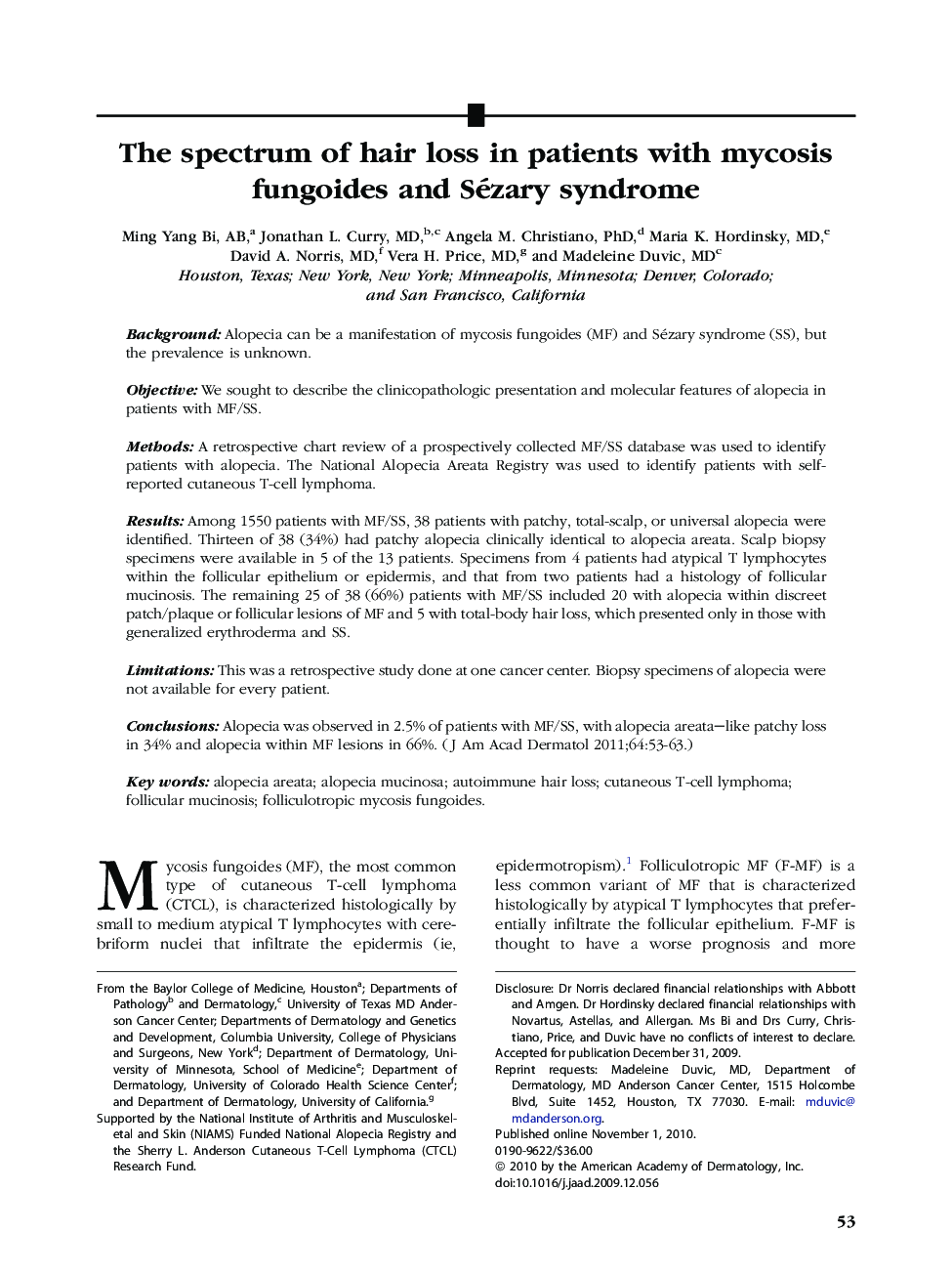 The spectrum of hair loss in patients with mycosis fungoides and Sézary syndrome 