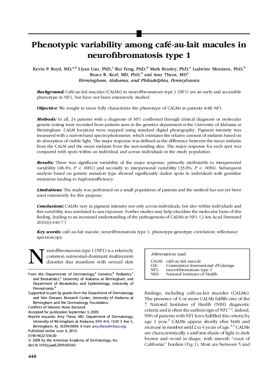 Phenotypic variability among café-au-lait macules in neurofibromatosis type 1 