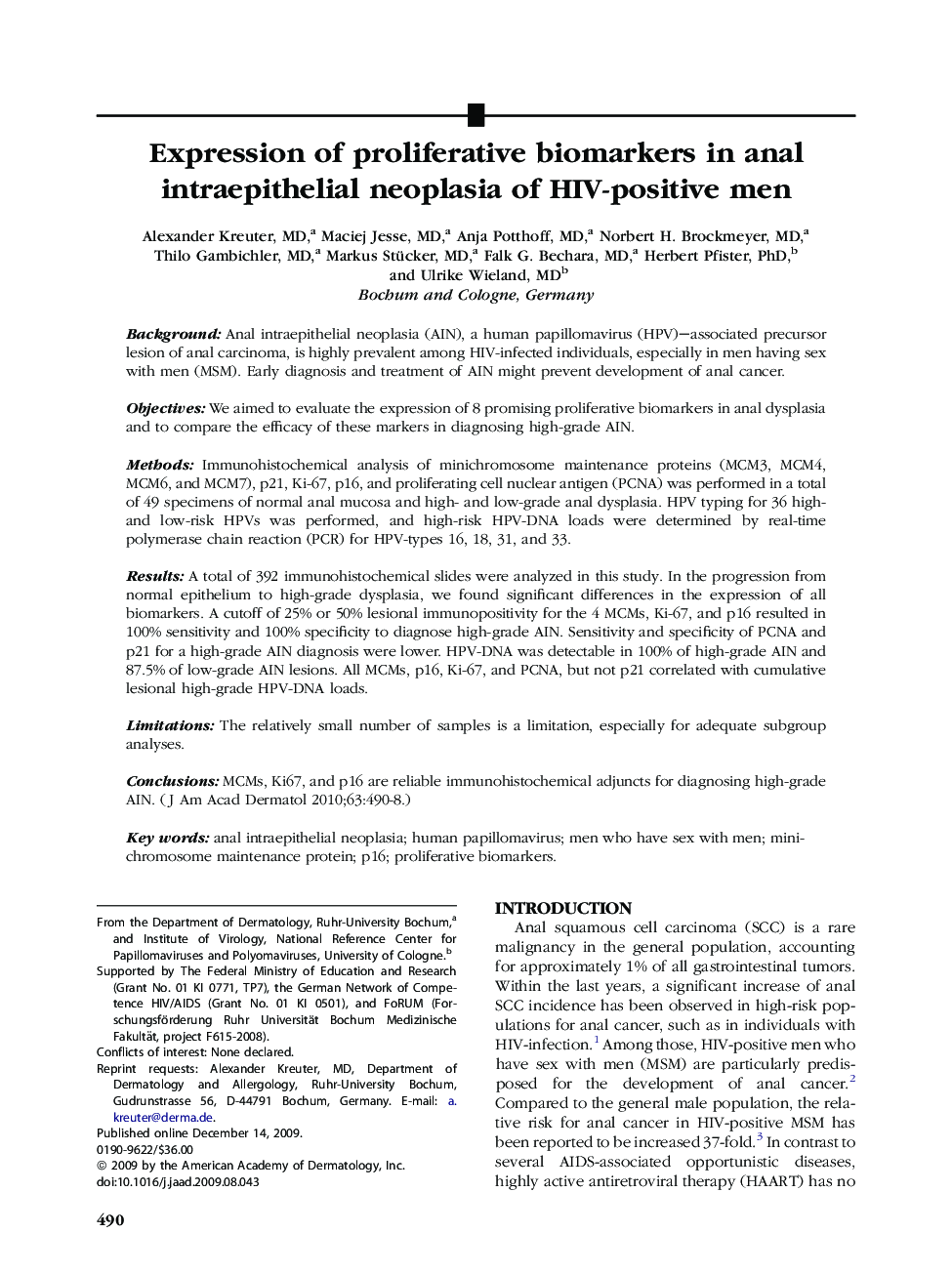 Expression of proliferative biomarkers in anal intraepithelial neoplasia of HIV-positive men 