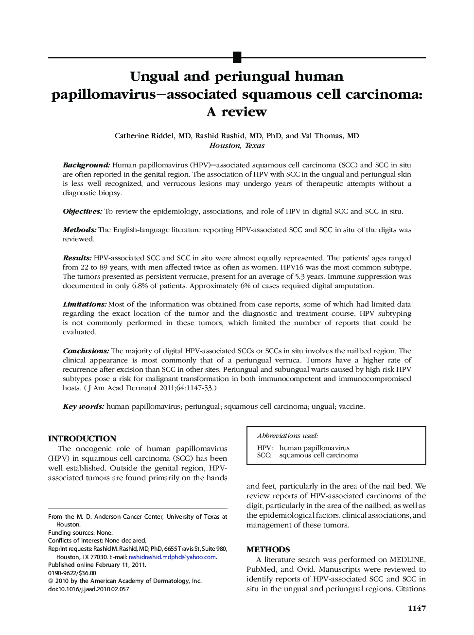 Ungual and periungual human papillomavirus–associated squamous cell carcinoma: A review 