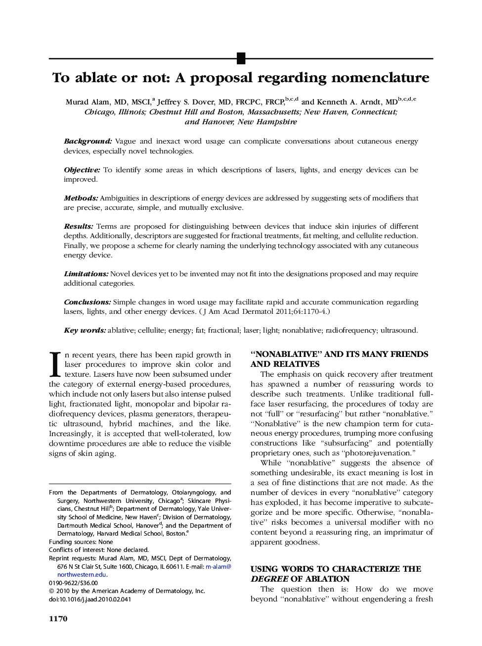 To ablate or not: A proposal regarding nomenclature 