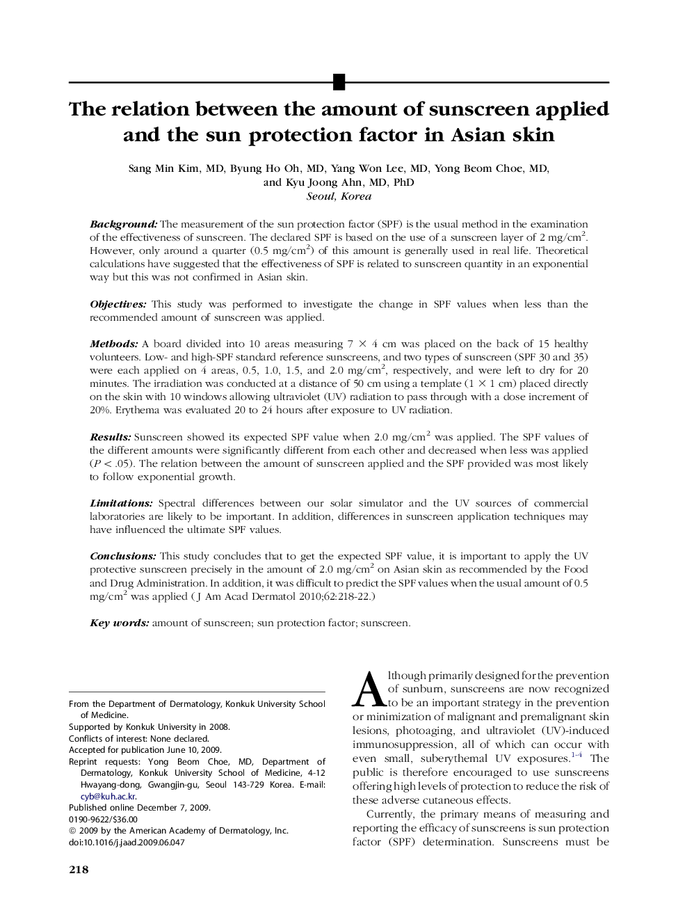 The relation between the amount of sunscreen applied and the sun protection factor in Asian skin 