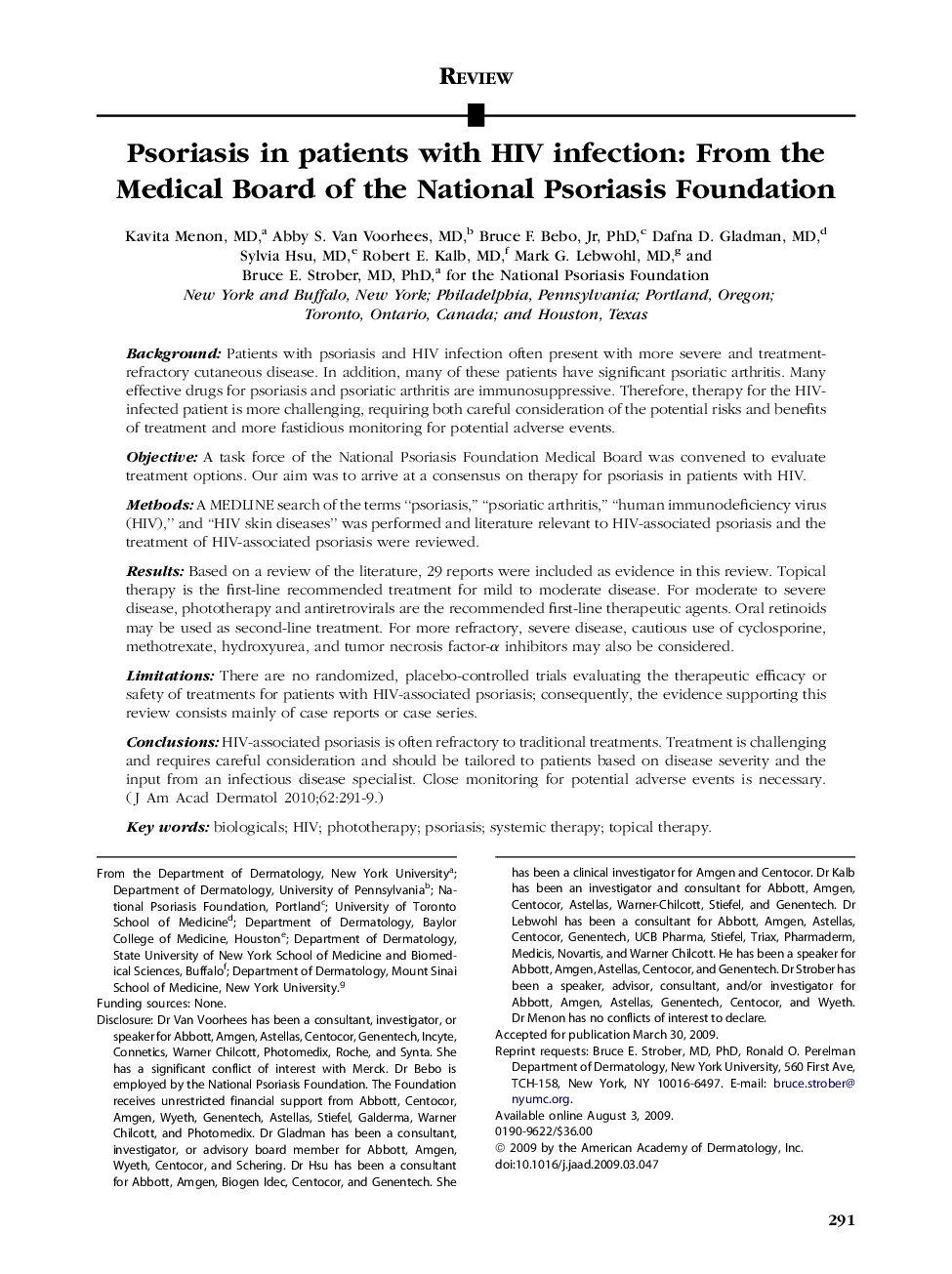 Psoriasis in patients with HIV infection: From the Medical Board of the National Psoriasis Foundation 