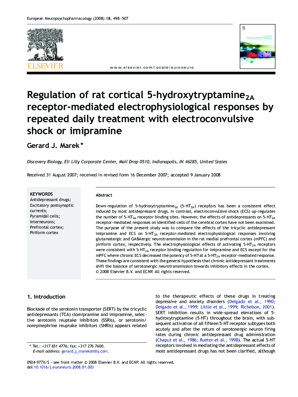 Regulation of rat cortical 5-hydroxytryptamine2A receptor-mediated electrophysiological responses by repeated daily treatment with electroconvulsive shock or imipramine