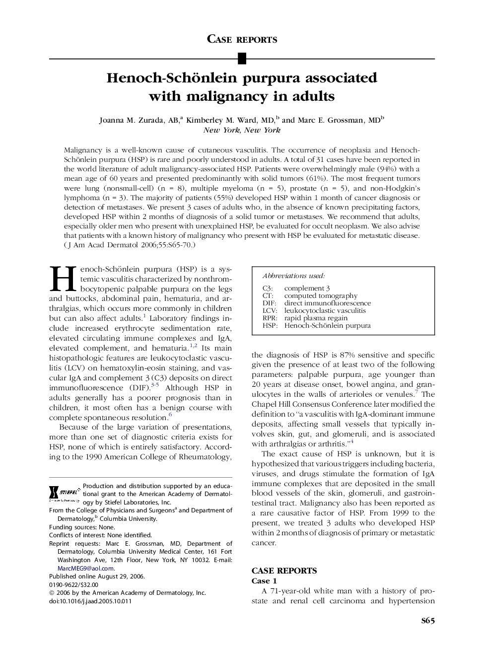 Henoch-Schönlein purpura associated with malignancy in adults 