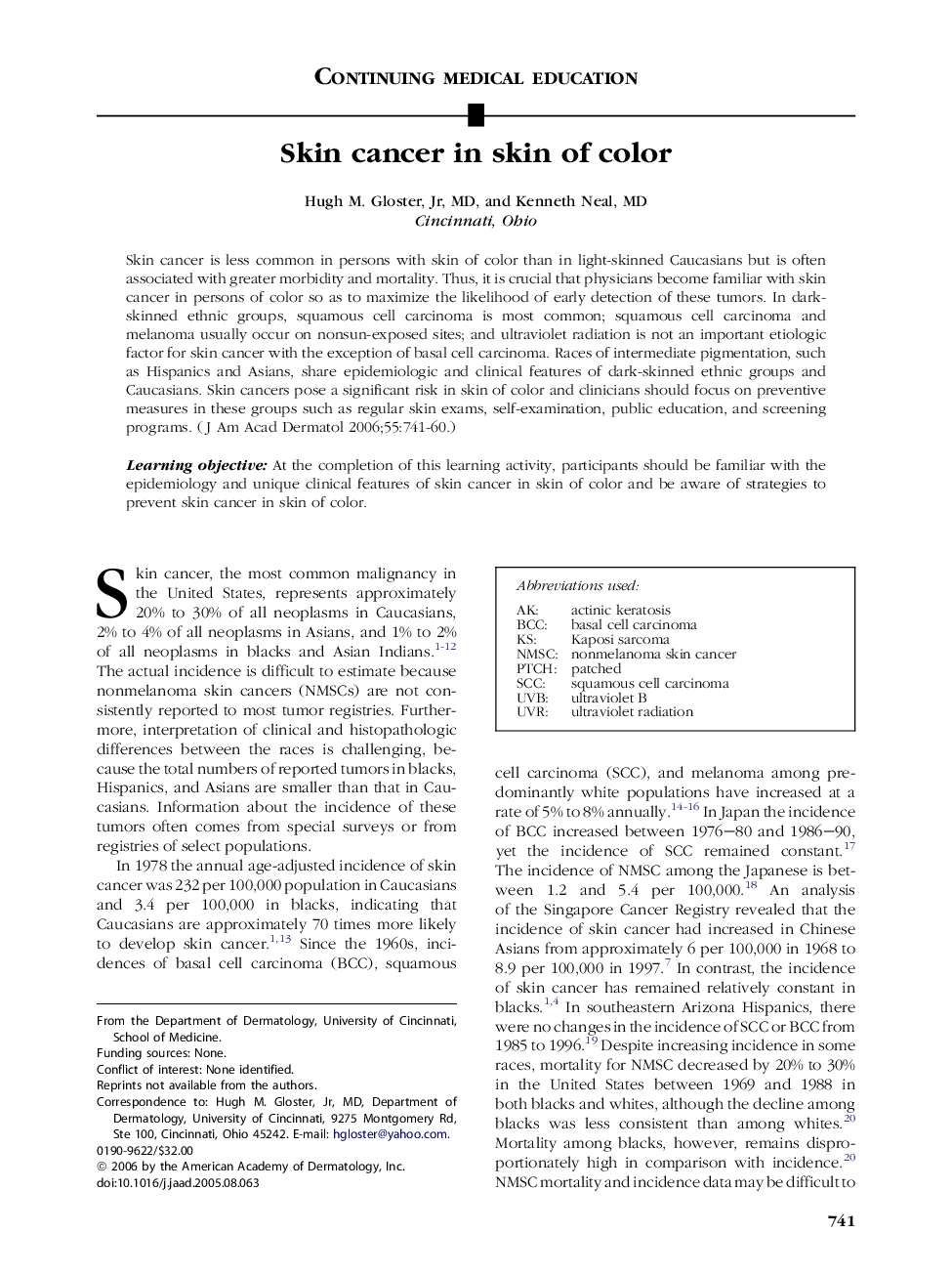 Skin cancer in skin of color 