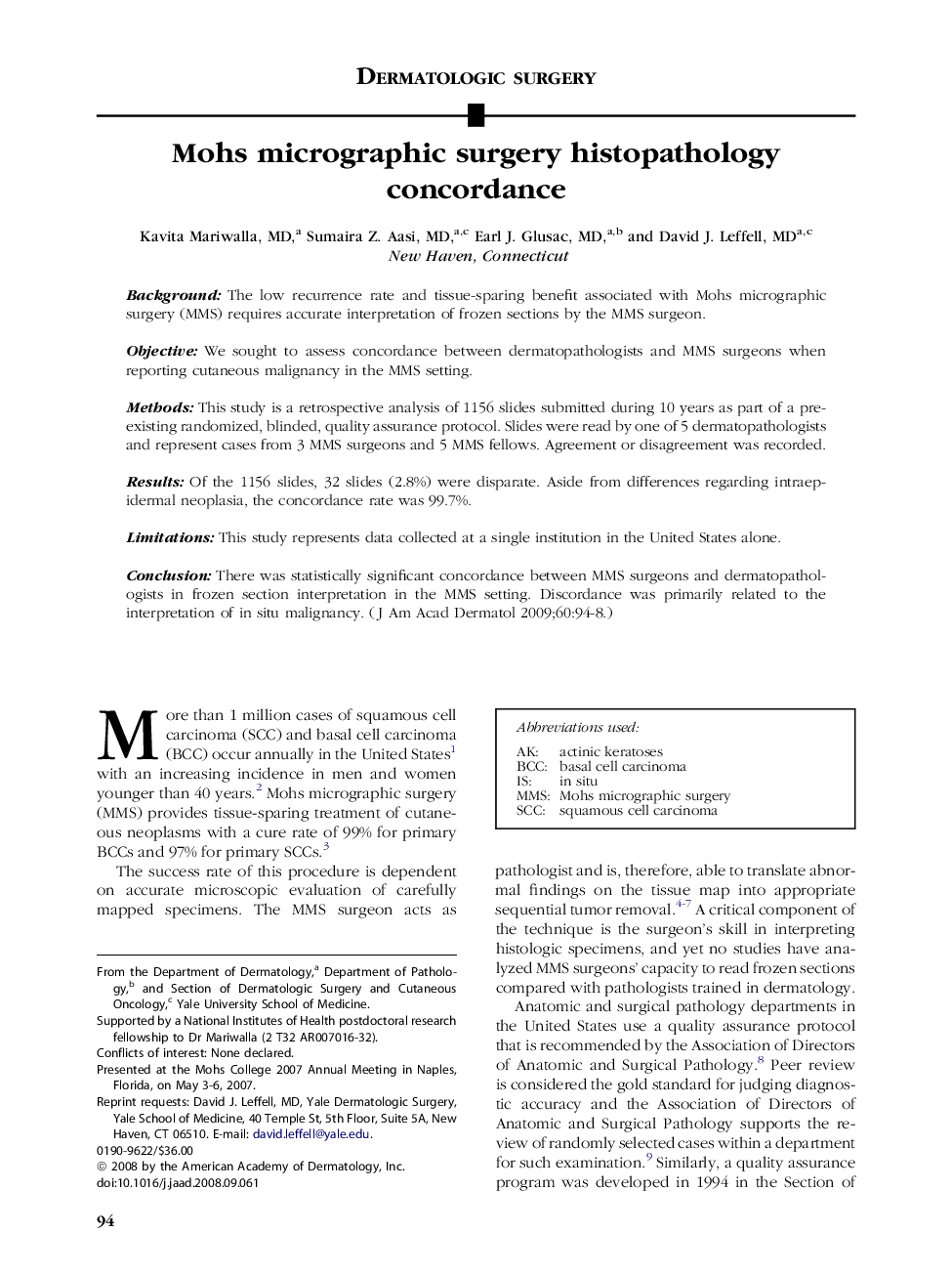 Mohs micrographic surgery histopathology concordance 