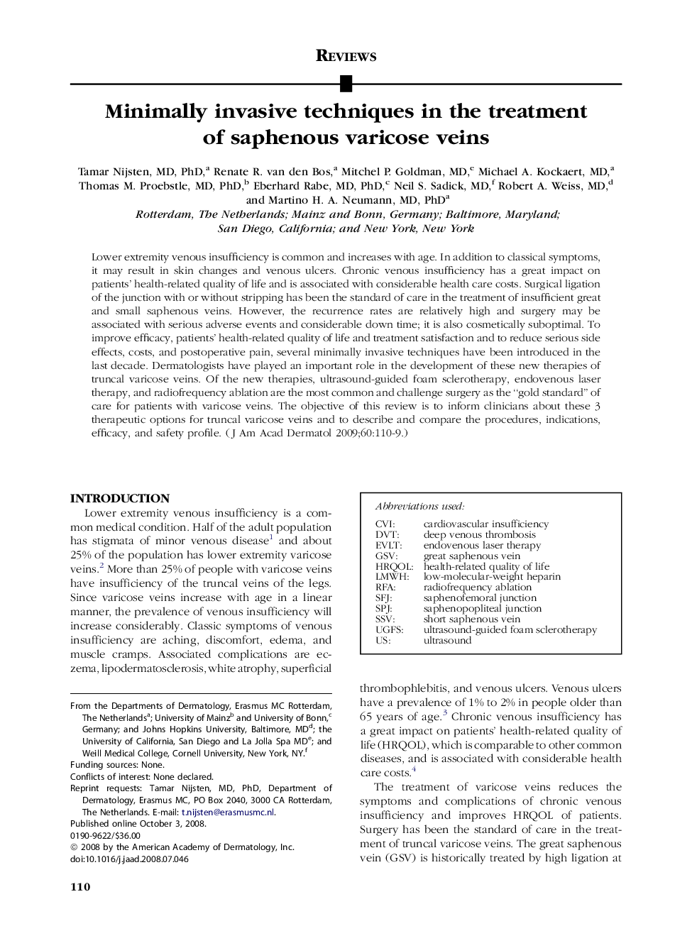 Minimally invasive techniques in the treatment of saphenous varicose veins 