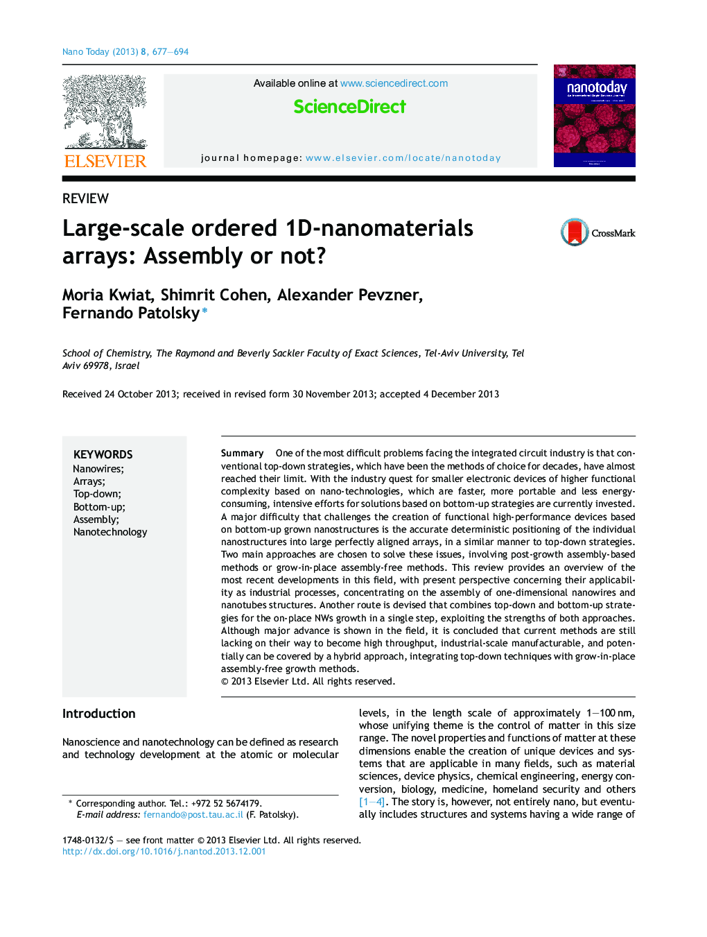 Large-scale ordered 1D-nanomaterials arrays: Assembly or not?