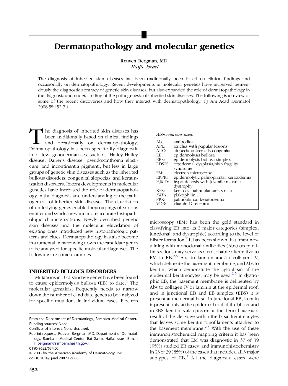 Dermatopathology and molecular genetics 