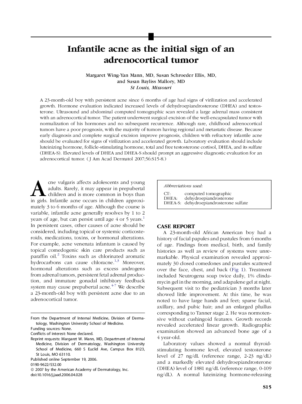 Infantile acne as the initial sign of an adrenocortical tumor