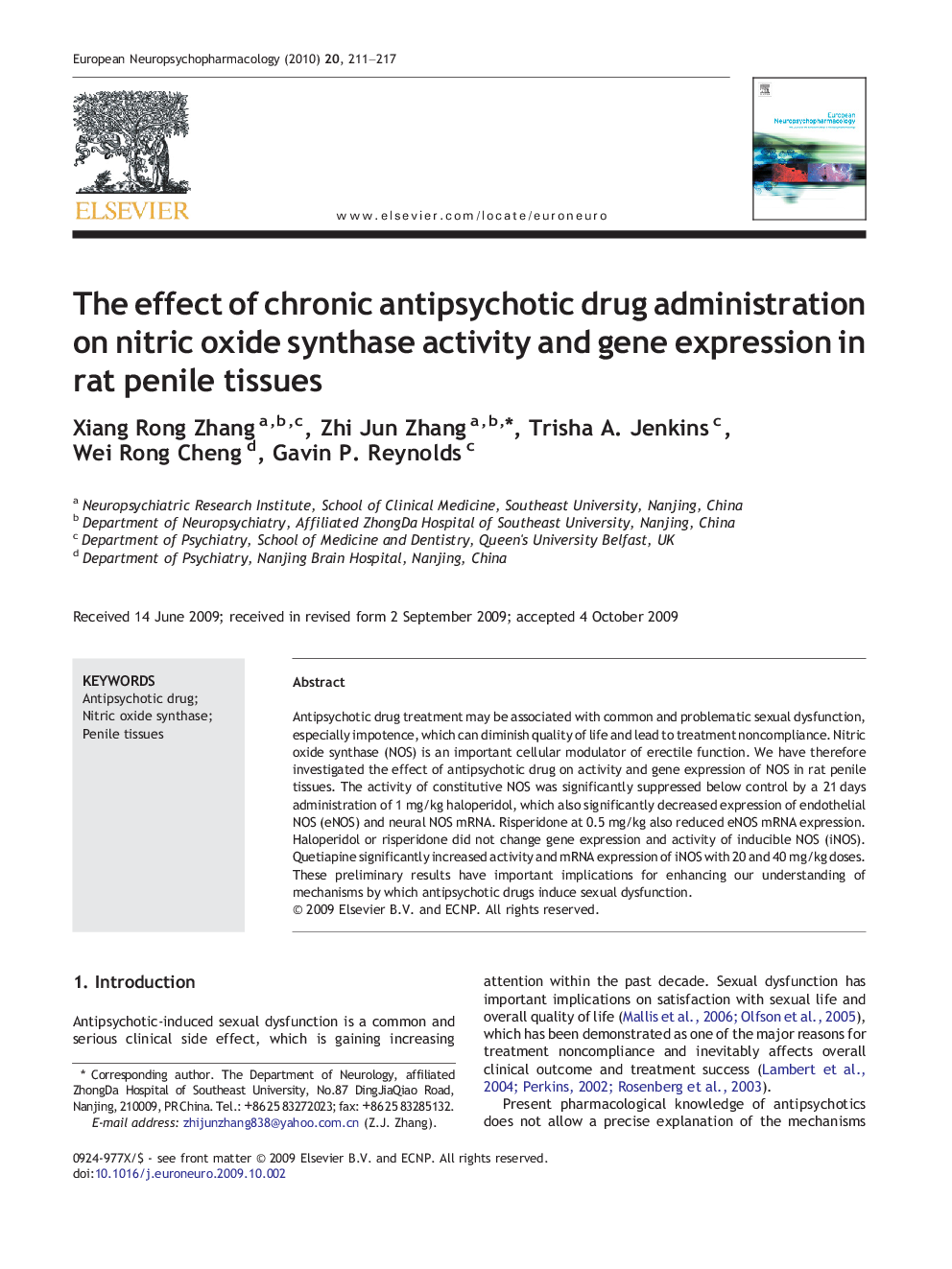 The effect of chronic antipsychotic drug administration on nitric oxide synthase activity and gene expression in rat penile tissues