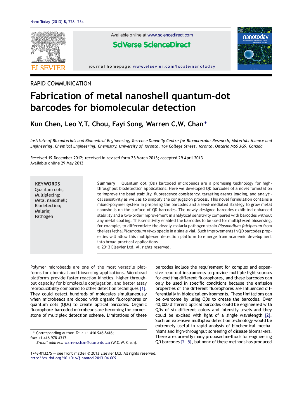 Fabrication of metal nanoshell quantum-dot barcodes for biomolecular detection