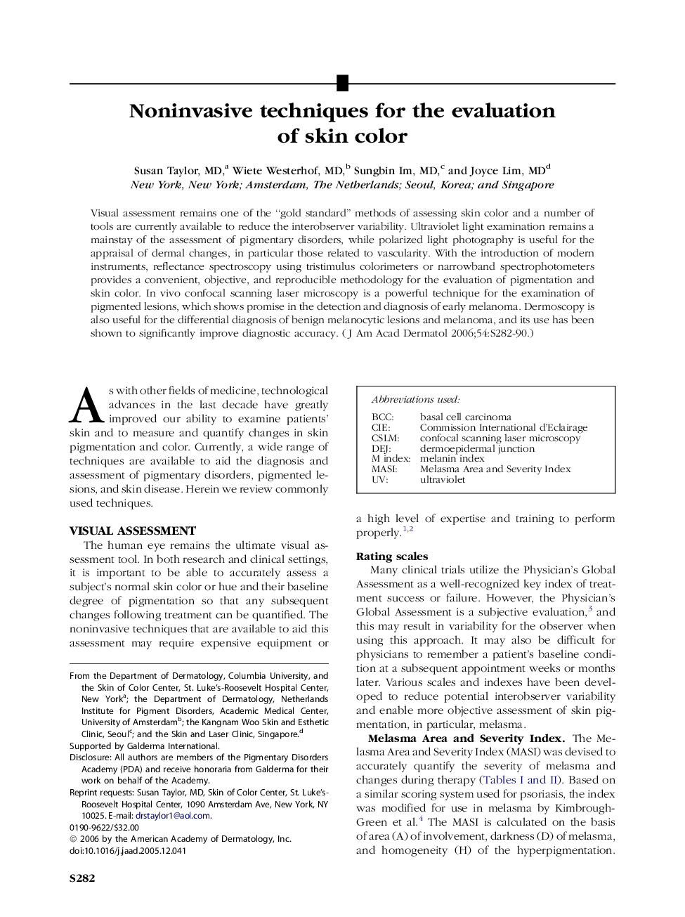 Noninvasive techniques for the evaluation of skin color 