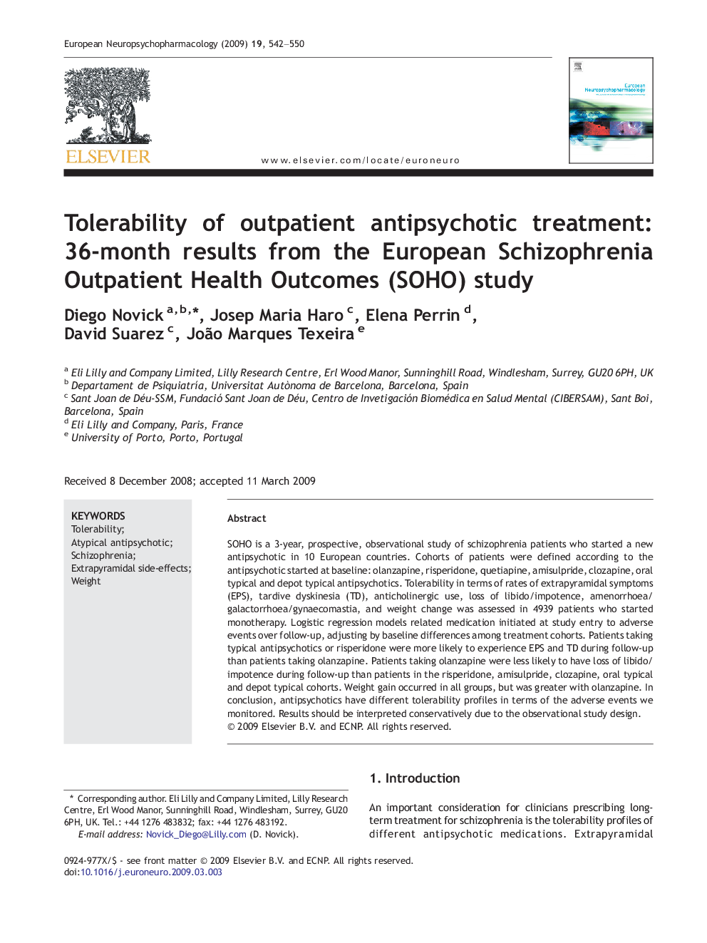 Tolerability of outpatient antipsychotic treatment: 36-month results from the European Schizophrenia Outpatient Health Outcomes (SOHO) study