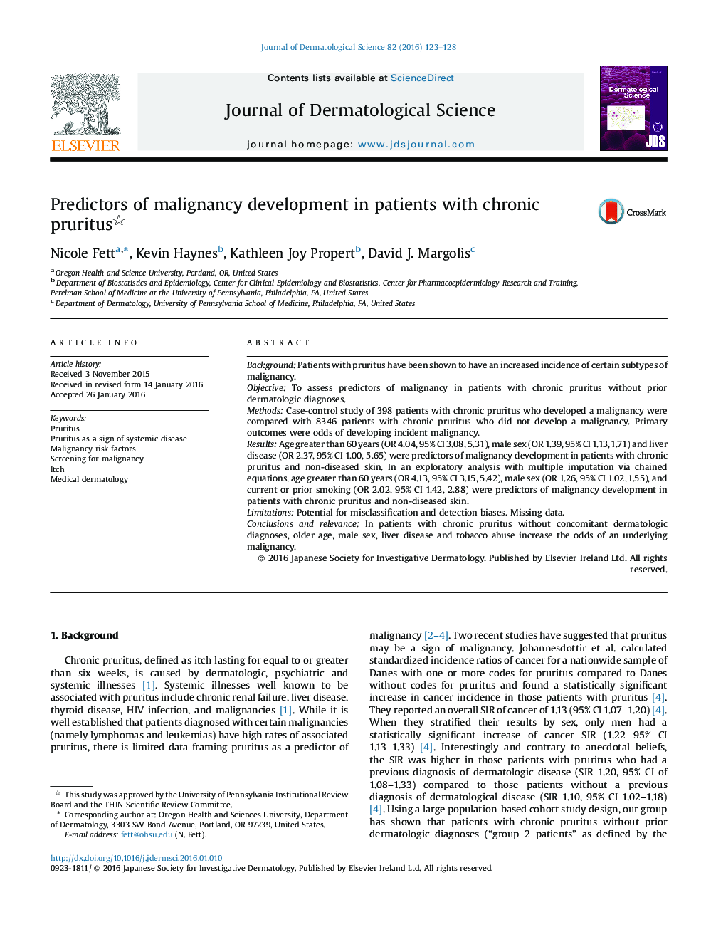 Predictors of malignancy development in patients with chronic pruritus 