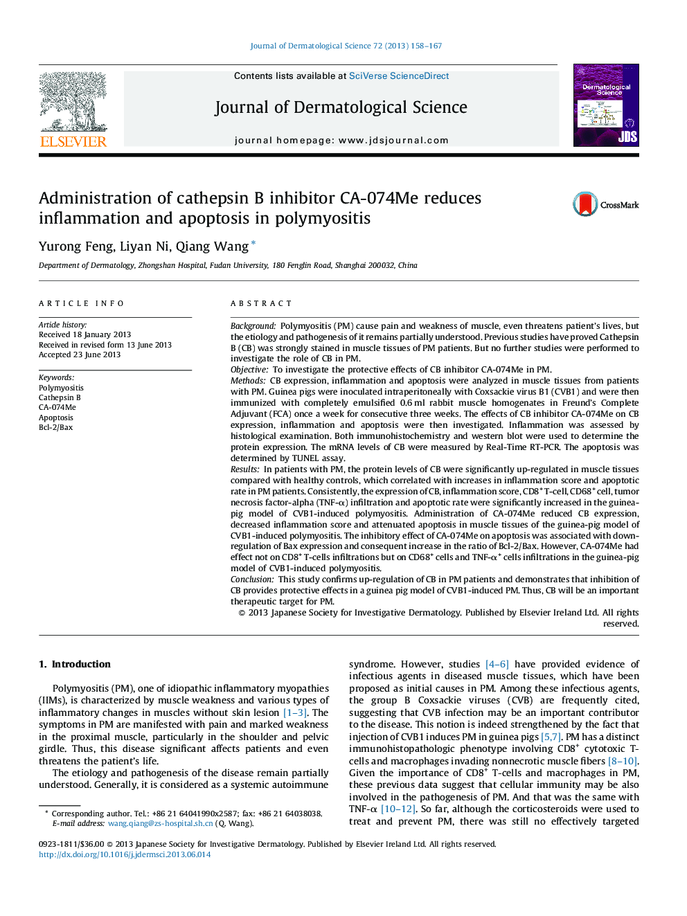 Administration of cathepsin B inhibitor CA-074Me reduces inflammation and apoptosis in polymyositis