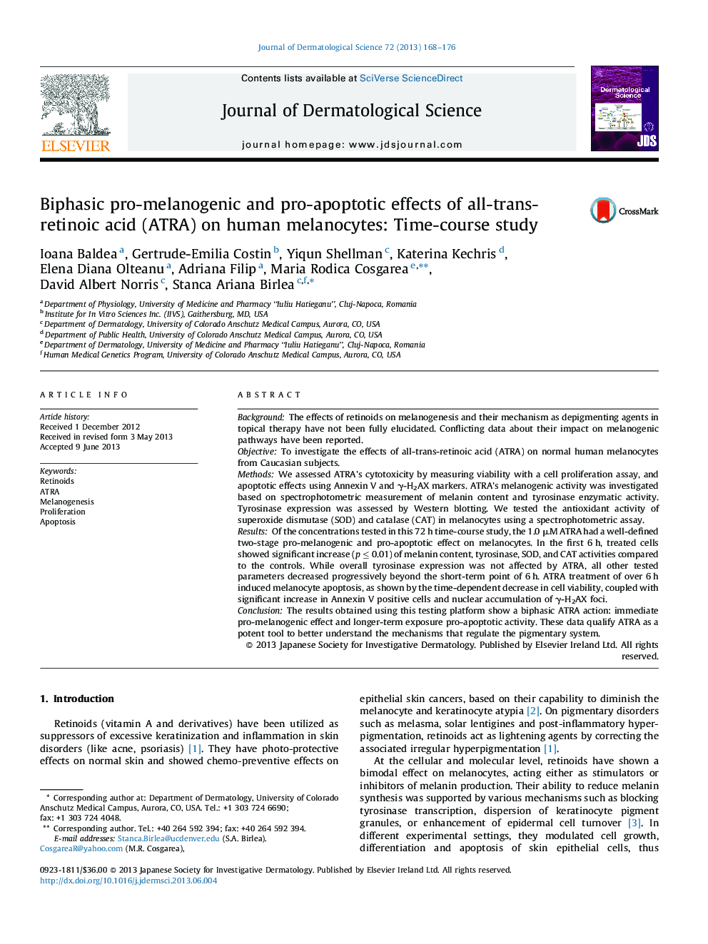 Biphasic pro-melanogenic and pro-apoptotic effects of all-trans-retinoic acid (ATRA) on human melanocytes: Time-course study