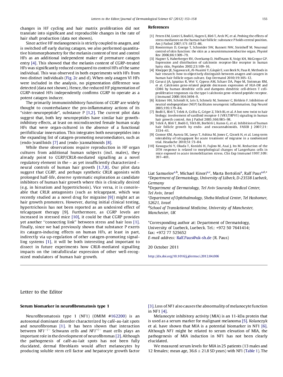 Serum biomarker in neurofibromatosis type 1