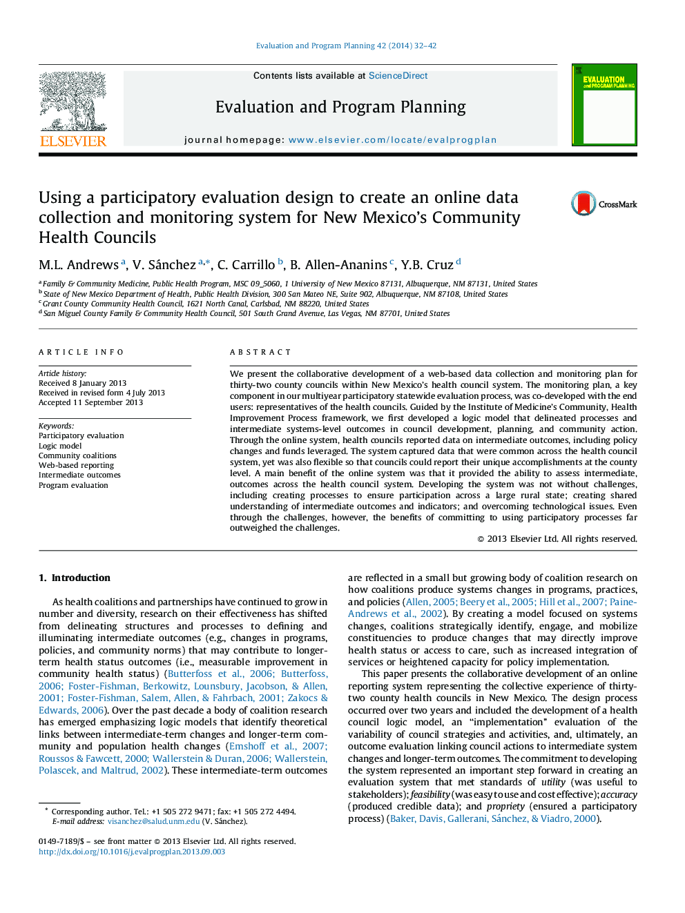 Using a participatory evaluation design to create an online data collection and monitoring system for New Mexico's Community Health Councils