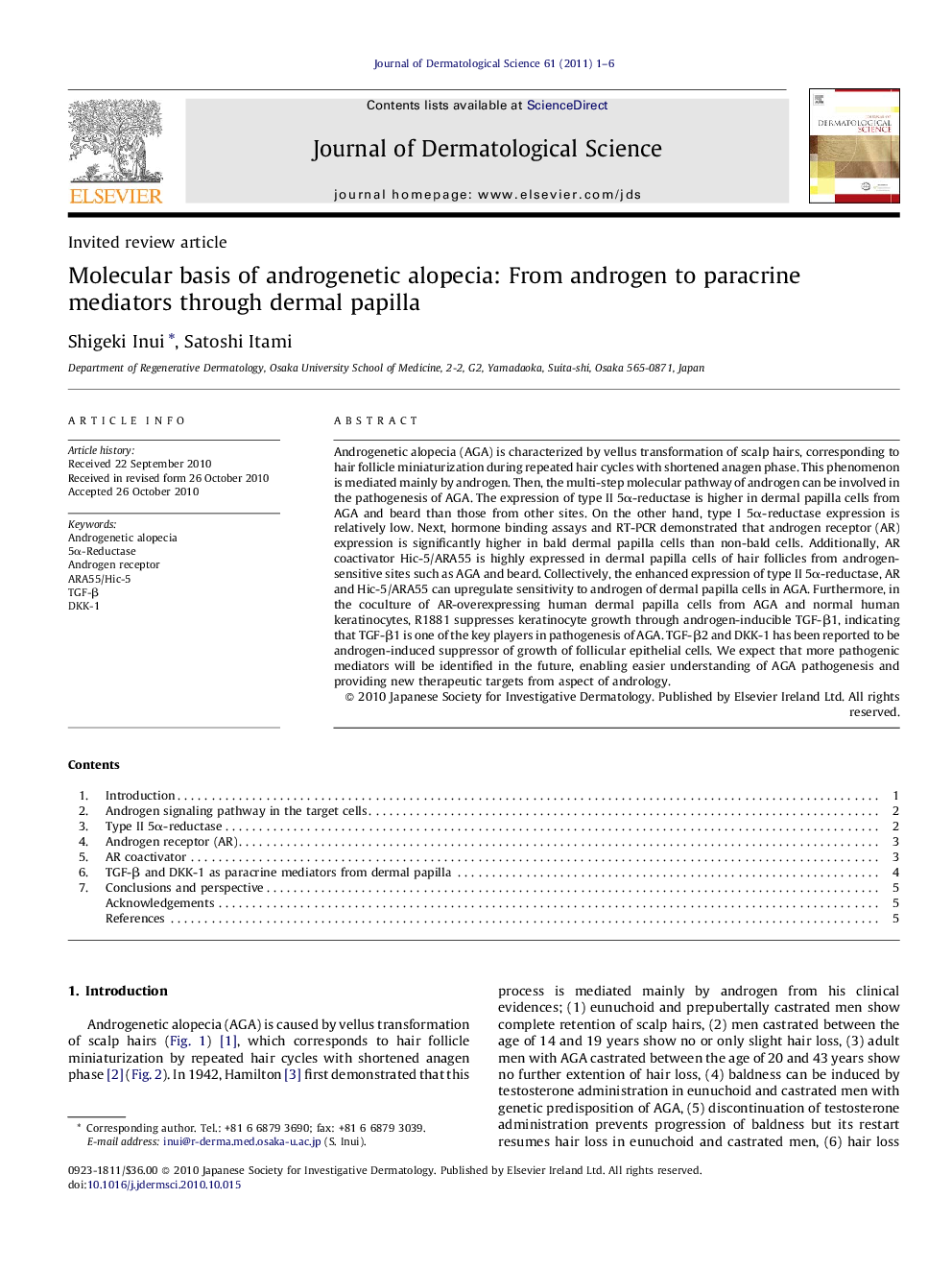 Molecular basis of androgenetic alopecia: From androgen to paracrine mediators through dermal papilla