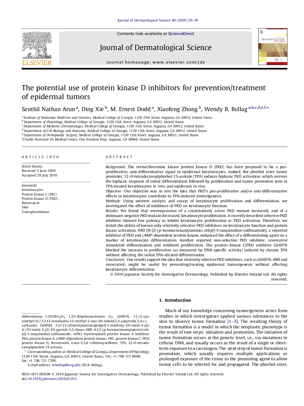 The potential use of protein kinase D inhibitors for prevention/treatment of epidermal tumors