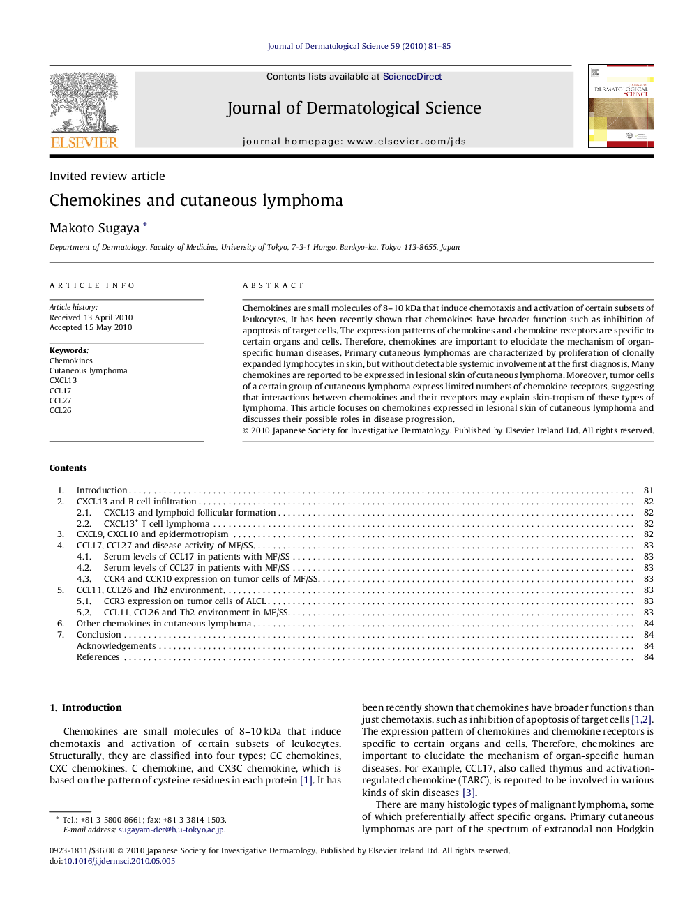 Chemokines and cutaneous lymphoma