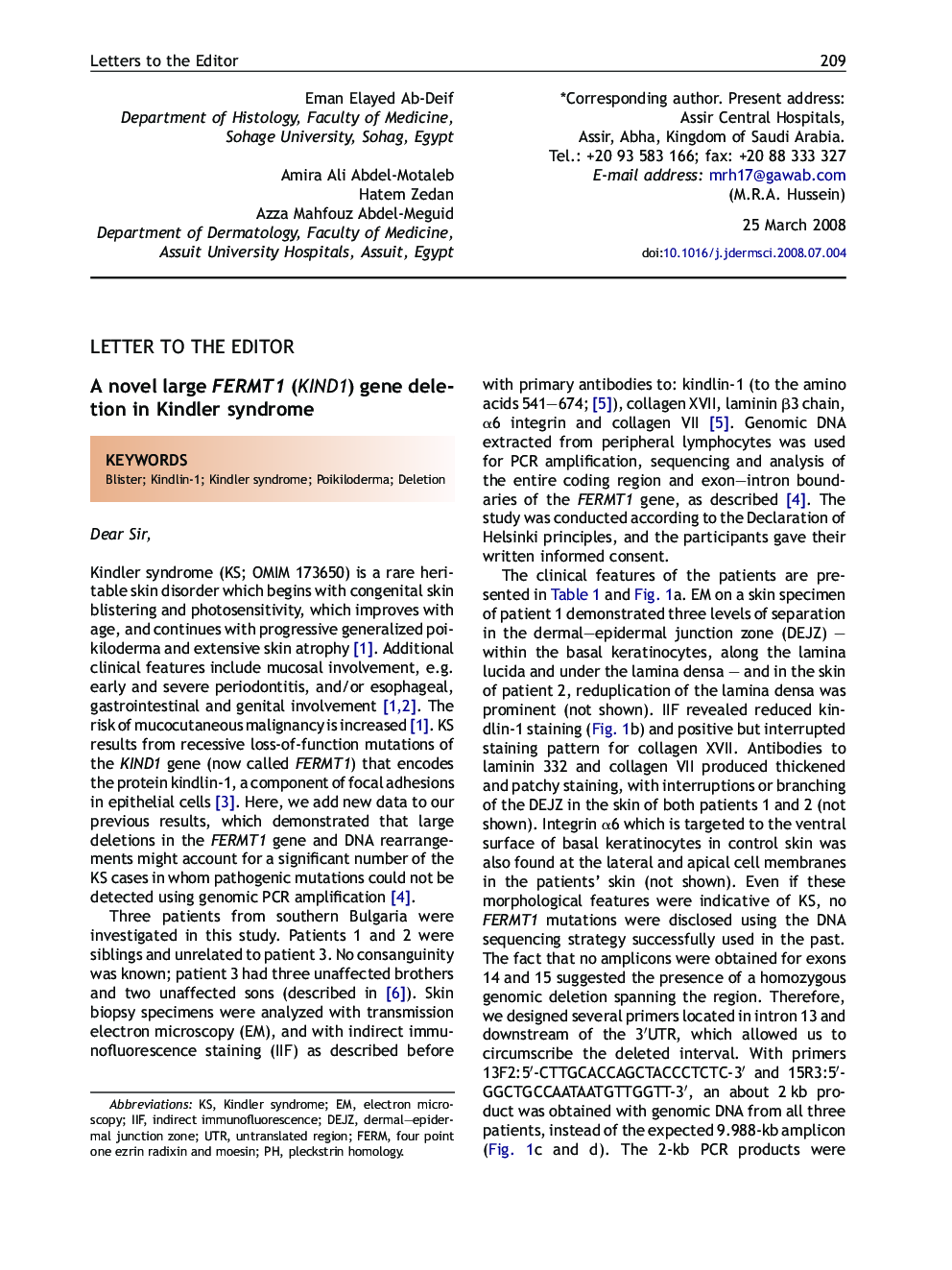 A novel large FERMT1 (KIND1) gene deletion in Kindler syndrome