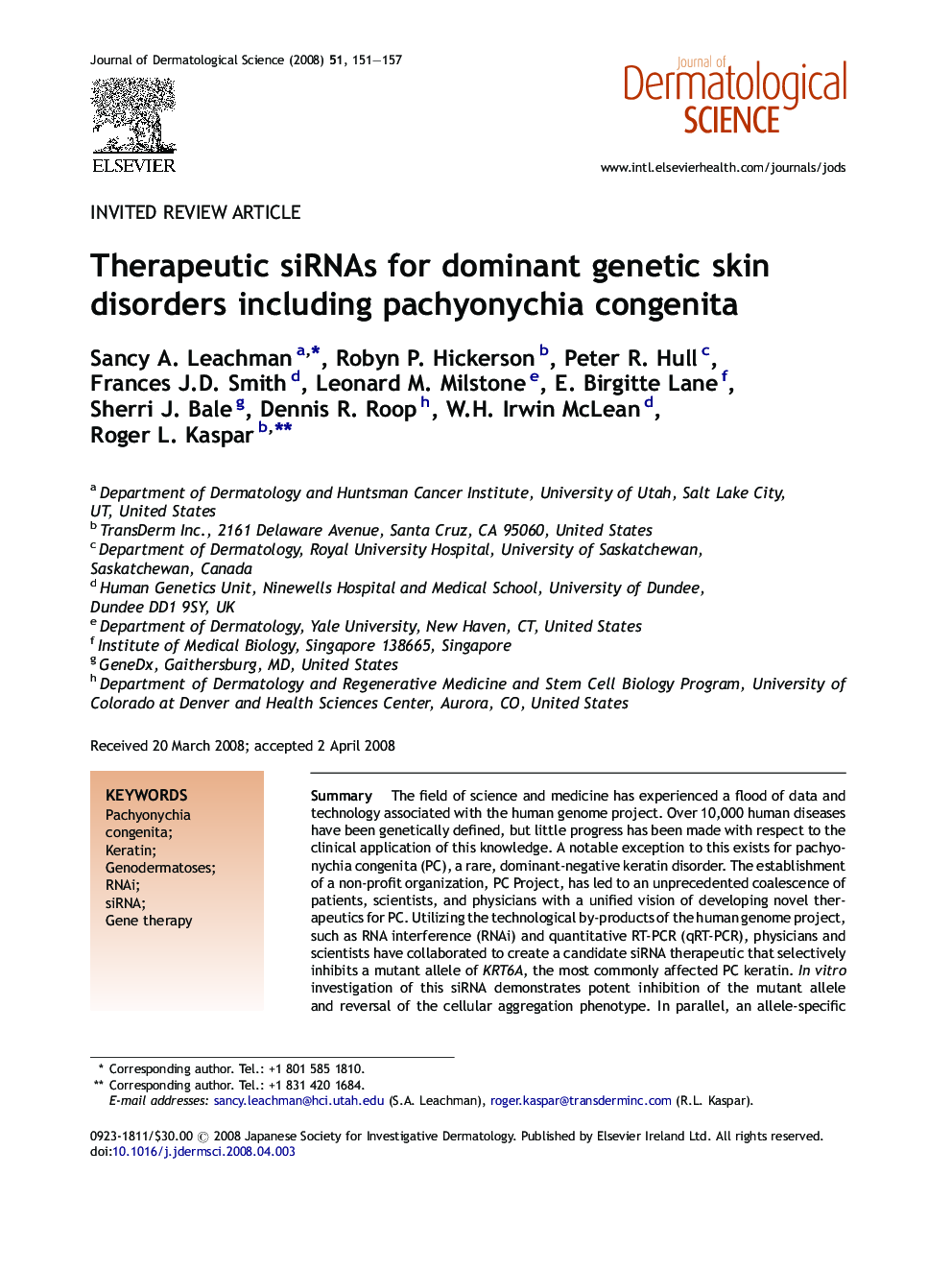 Therapeutic siRNAs for dominant genetic skin disorders including pachyonychia congenita